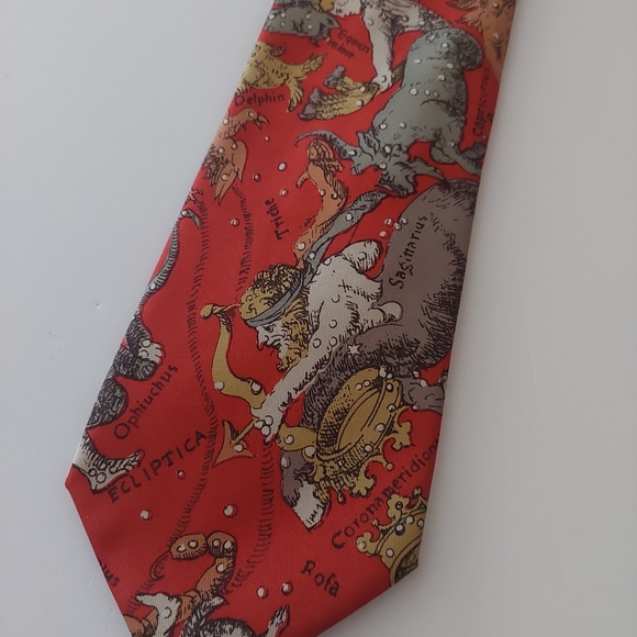 Maus and Hoffman Tie Vtg Constelations Astral Red Silk Italy 3.25"W × 59"L RARE - Picture 3 of 4